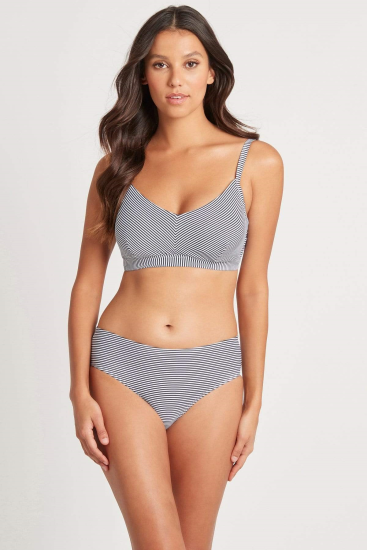 Sea Level- Positano DD/E Cup Bralette with hidden underwire, removable soft cups, adjustable/convertible straps, back E hook and powermesh support.  Positano Night Sky Stripe.  SL3013