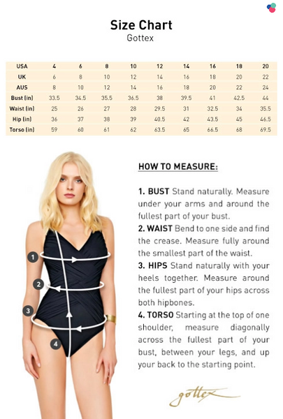 GOTTEX Size Chart, AU and NZ Sizes, how to measure, AKTIVWORX Auckland, New Zealand