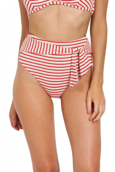 MILÉA - Rouge Stripe Tie Front High Waist Bikini Pant