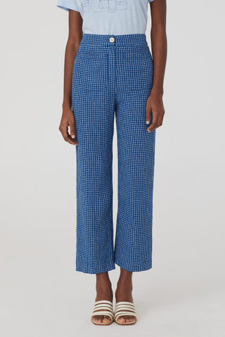 Nice Things by Paloma S.  Linen Checks Pant with Front Pockets.    Mediterranean blue/white check.