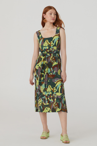Nice Things by Paloma S. - Lost Paradise Midi Dress.  Belted front or back. 100% Viscose.  Lost Paradise print. 