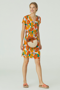 NICE THINGS -  Papaya Print V Neck Dress