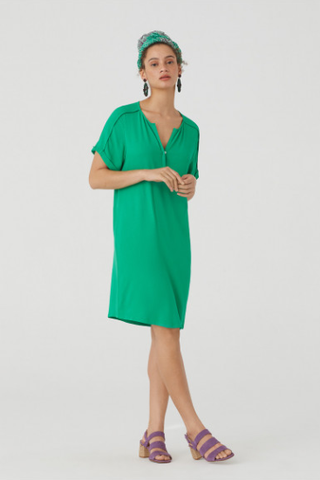 Nice Things - Twill Seams Dress - Navy, Turquoise or Green