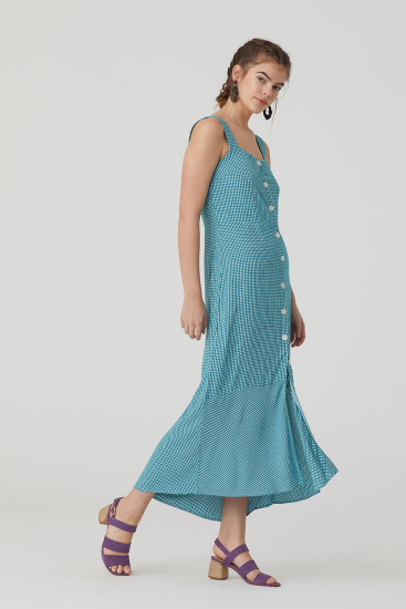 Nice Things - Vichy Checks Fluid Button-front Midi Dress.  Viscose.  Turquoise.  Style: NTWWI189