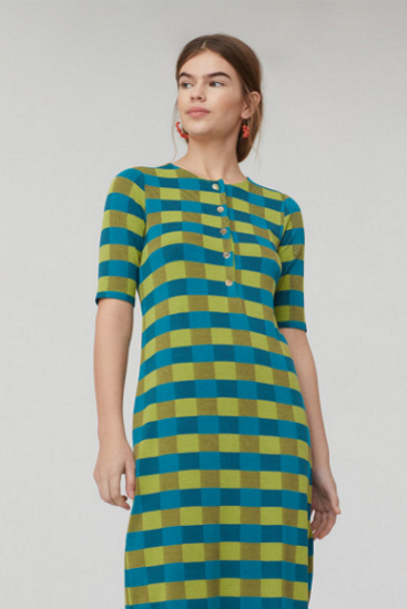 Nice Things by Paloma S. - Jersey Jacquard Long Dress.   Turquoise check.