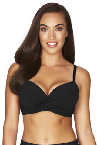 Sea Level - Cross front moulded underwire bra with removable cups, fits up to d/dd in black or Night Sky.