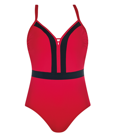 Sunflair - Soft Cup V-Neck swimsuit.  Colour up your life.  Colour: Red and Black  Style: 72221