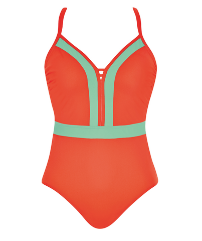 Sunflair - Soft Cup V-Neck swimsuit.  Colour up your life.  Colour: Orange and Mint  Style: 72221