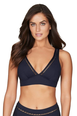 Sea Level - Lola Long Line Trip Bra bikini Top. Removable soft cups ,fits up to C/D cup, adjustable and convertible straps, adjustable back E-hook, side boning, Powermesh support.  Style: SL3143LA 