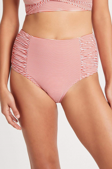 Sea Level - Positano High waist, gathered pant.  Powermesh support lining front and back.  Positano Orange Stripe.  SL4140