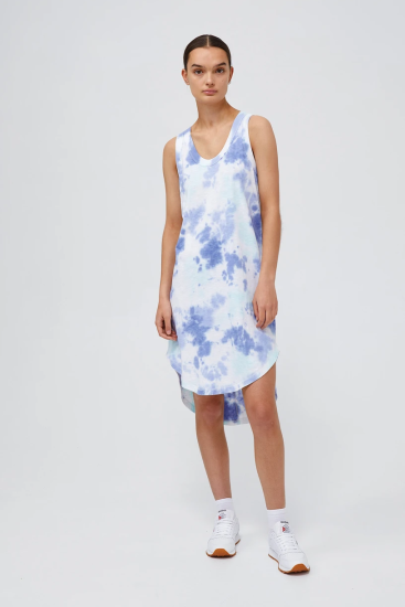 Jac + Mooki - Giselle Dress Tie Dye.   Flamingo Tie Dye, Rib neck & arm hole finish, Sleeveless, Curved hi-lo hem.  Fabric: 100% GOTS Certified Organic Cotton Slub (Global Organic Textile Standard)  Colour: Miami tie dye.  Style:  JM8230TD
