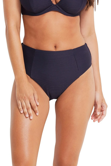 Miléa - Mini Rib High Waist Bikini Pant.  High waist pant, slightly higher cut leg-line, full coverage.      Colours: Ink, Nero  Style: 4157-RIB